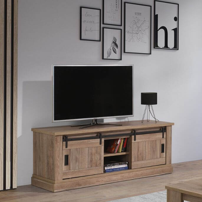 Meuble TV style industriel 155 cm chêne/noir Thalia